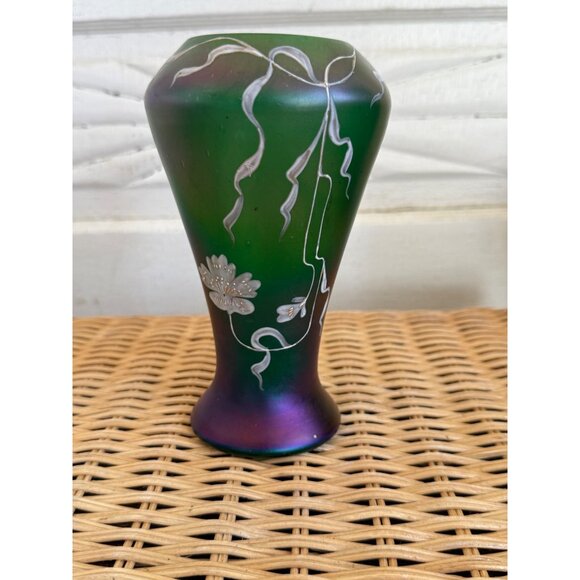 Poschinger Other - Antique 1910 Poschinger Nouveau Bohemian Green Purple Glass Vase
